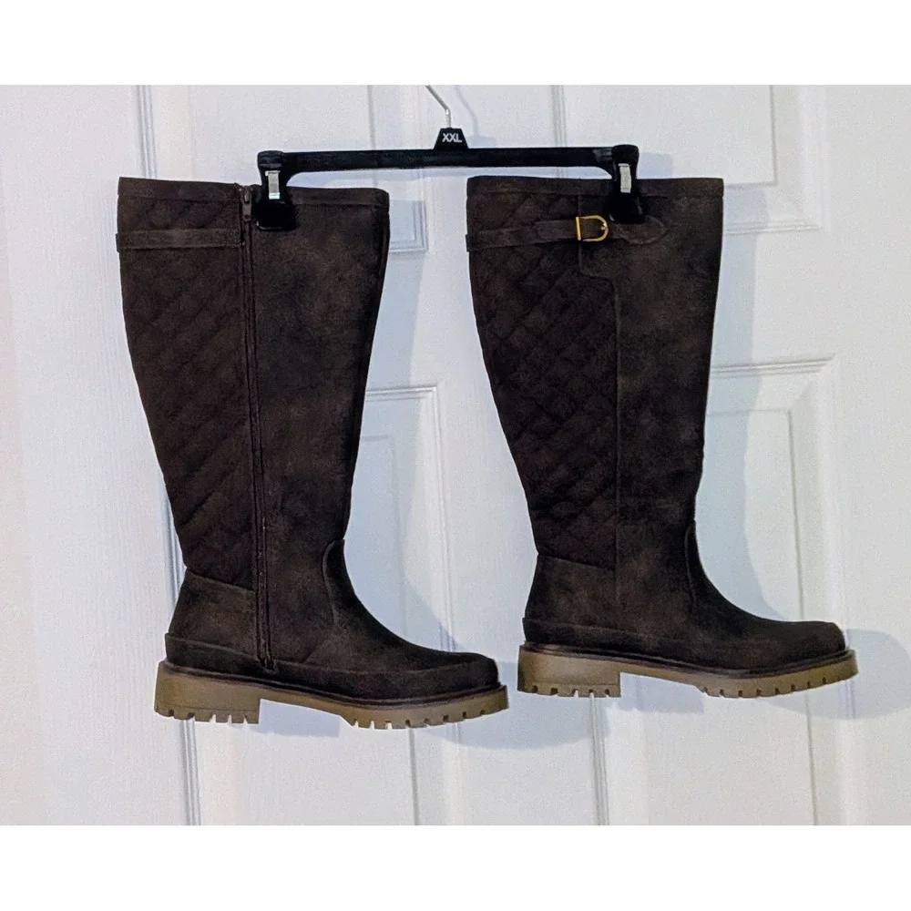 Journee Collection Zemmie Brown Quilted Knee High Boots Lug‎ Sole Size 7 NEW